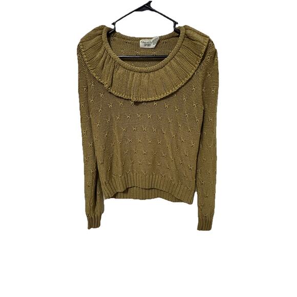 OSCAR DE LA RENTA SPORT Women’s Vintage Camel Sweater Ruffle Collar Gold Rim LG - Picture 1 of 9